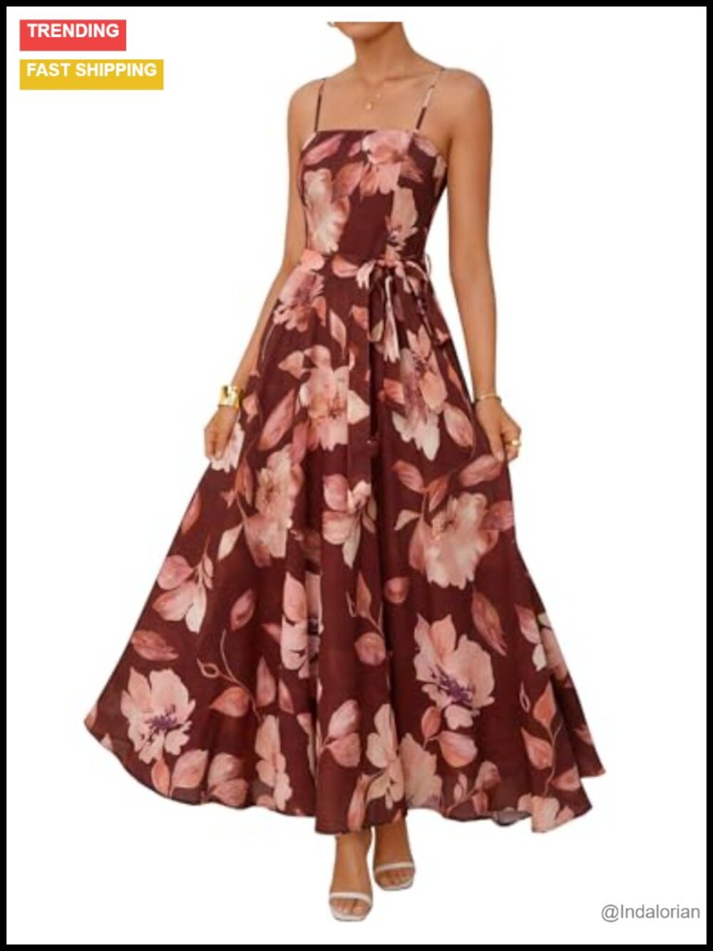 Spaghetti Strap Floral Maxi Dress with Pockets Belt